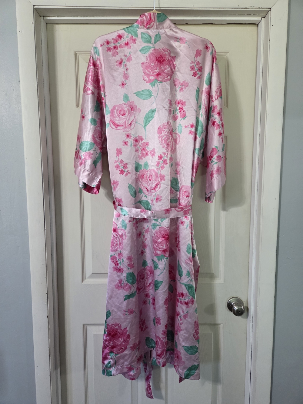 Pink Floral Satin Robe with Belt - Women’s Intimates & Sleepwear - Picture 2 of 13